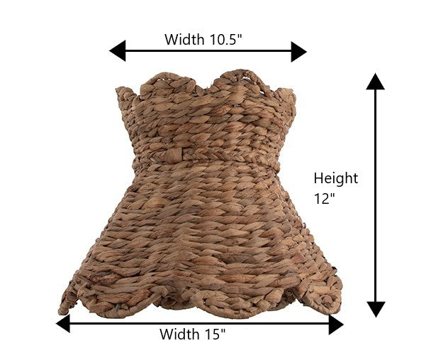 NEW Large 15" Woven Hyacinth Scallop Shade w/ Oil Rubbed Bronze Recessed Can Conversion Kit
