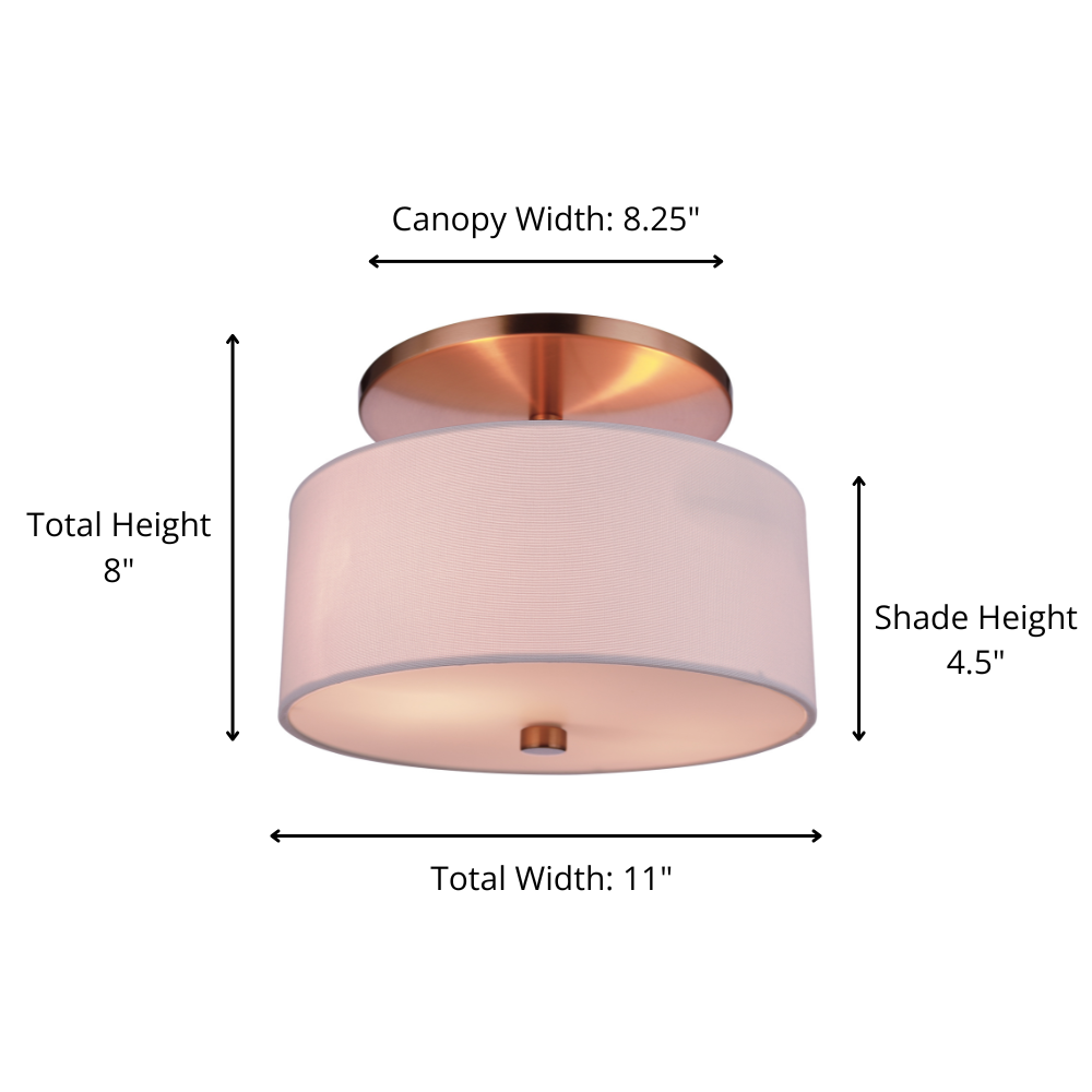 Satin Brass with White Linen Shade Instant Flush Mount shade measures 4.5" tall and 11" wide