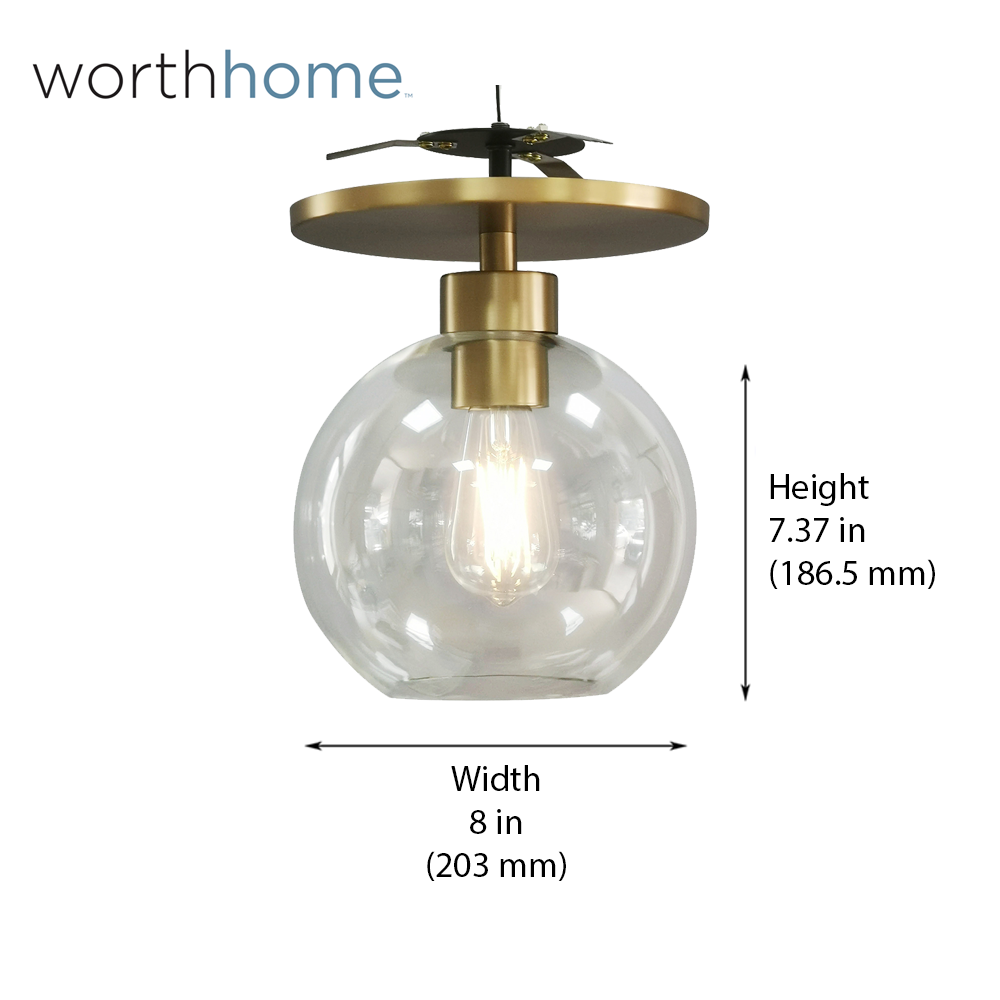 Satin Brass Clear Globe Instant Flush Mount Recessed Conversion Kit measures 8" wide and 7.37" tall
