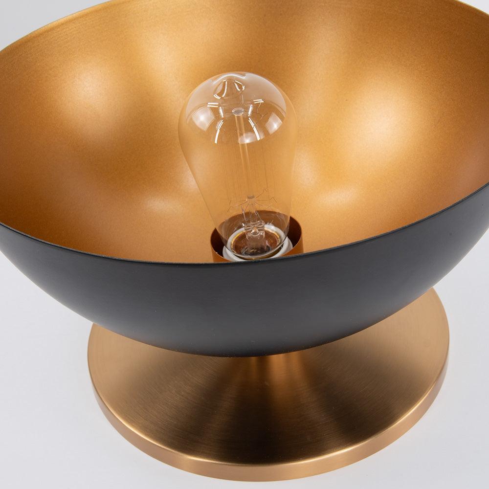 closeup of dome underside for Satin Brass Flush Mount Light with Matte Black and Gold Dome