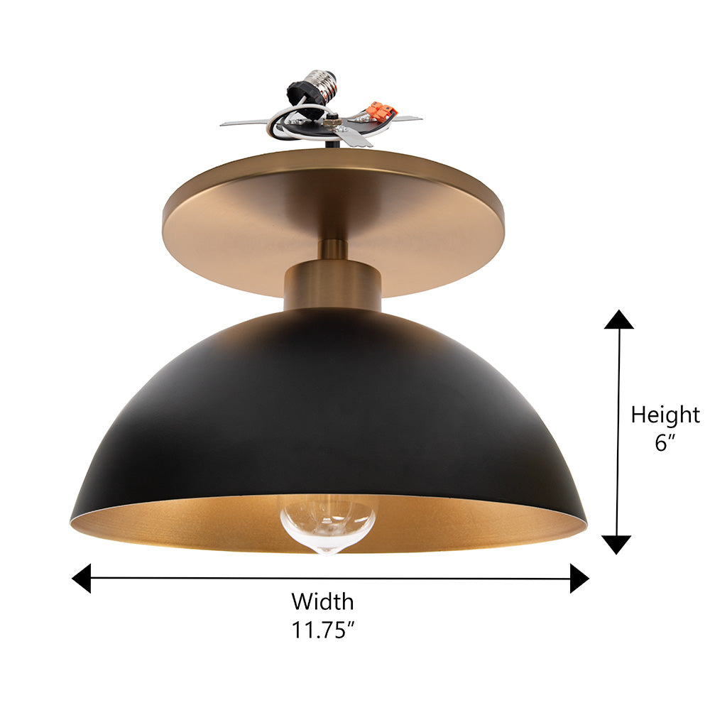 Matte Black & Gold Metal Dome | Satin Brass Instant Flush Mount 6" Recessed Conversion Kit