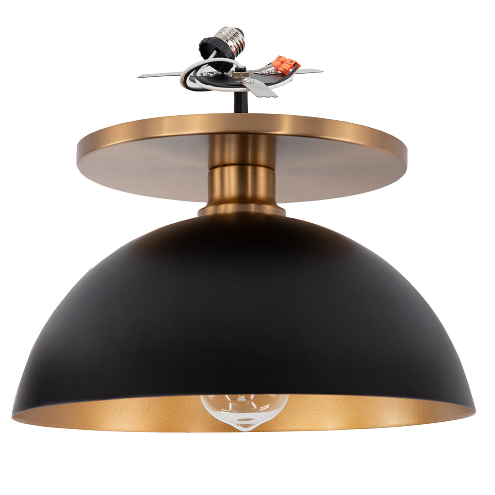 Satin Brass Flush Mount Light with Matte Black and Gold Dome main image