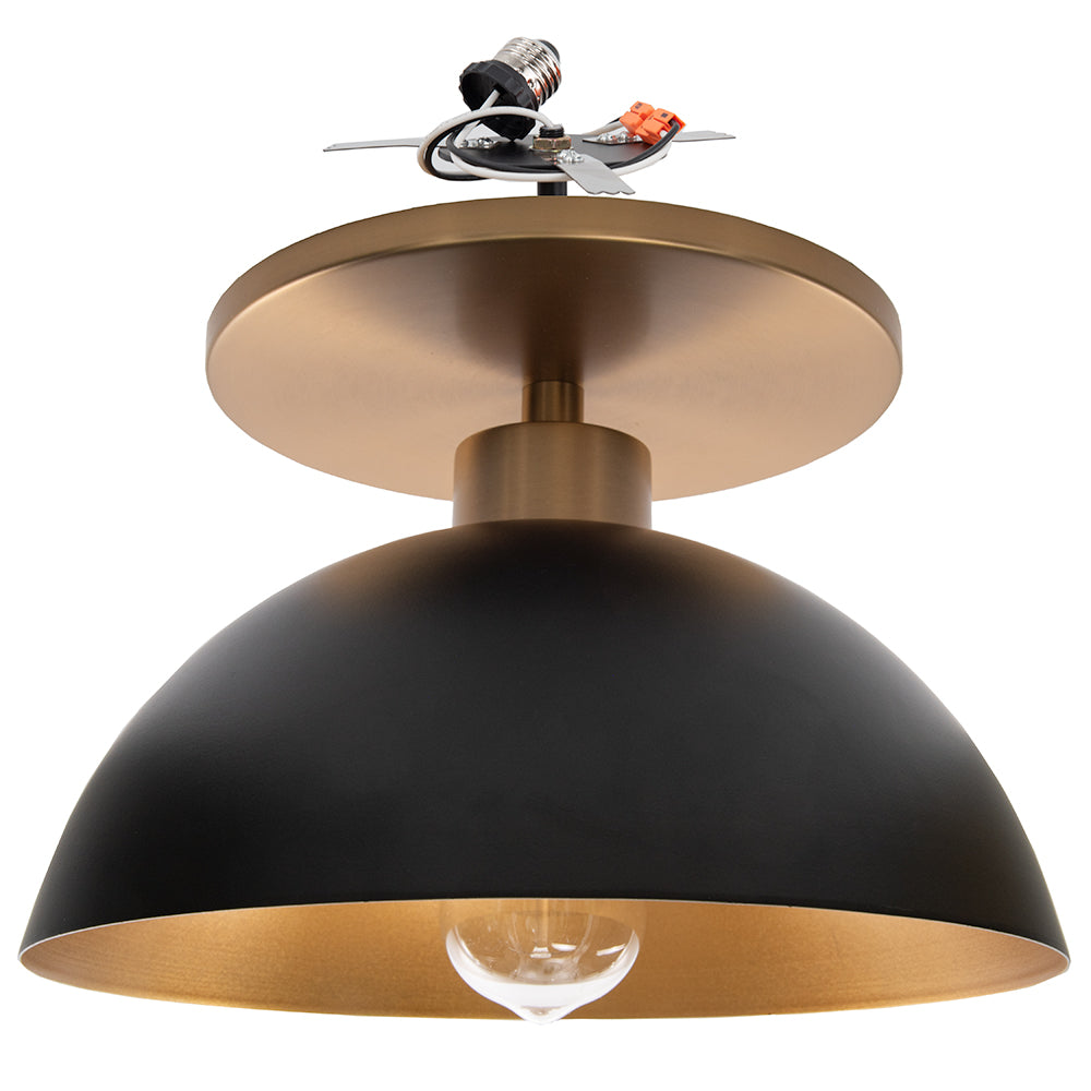 Matte Black & Gold Metal Dome | Satin Brass Instant Flush Mount 6" Recessed Conversion Kit
