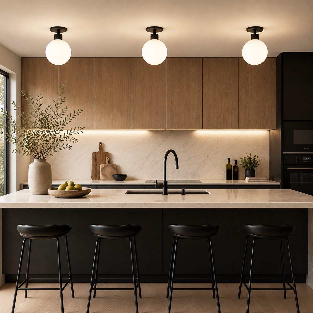 Matte Black Instant Flush Mount Light - Recessed Can Conversion Kit with Milk Glass Globe (Pre-Orders Ship 6/12)