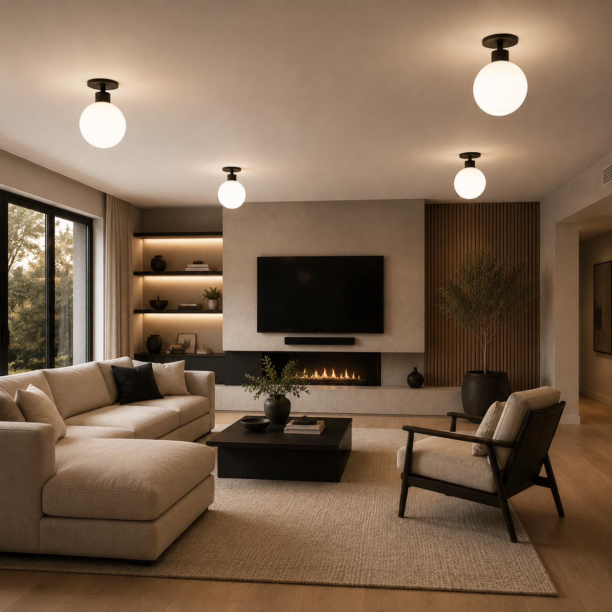 Matte Black Instant Flush Mount Light - Recessed Can Conversion Kit with Milk Glass Globe (Pre-Orders Ship 6/12)