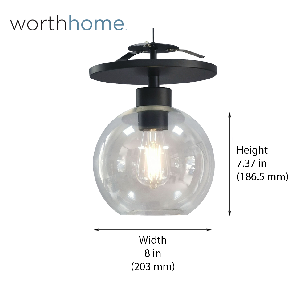 Matte Black Clear Globe Instant Semi Flush 6" Recessed Conversion Kit measure 7.37" tall and 8" wide