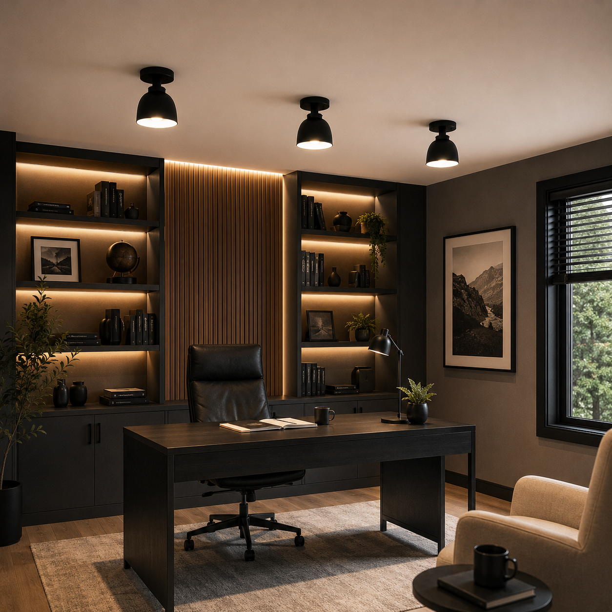 NEW Matte Black Instant Flush Mount - Recessed Can Conversion Kit with Small Black and White Metal Dome