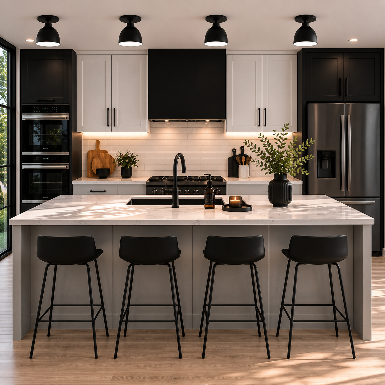 NEW Matte Black Instant Flush Mount - Recessed Can Conversion Kit with Small Black and White Metal Dome