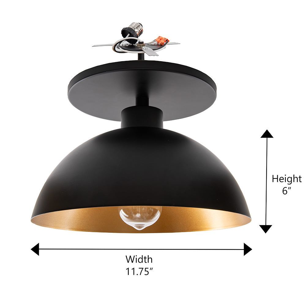 Matte Black & Gold Metal Dome Instant Flush Mount 6" Recessed Conversion Kit