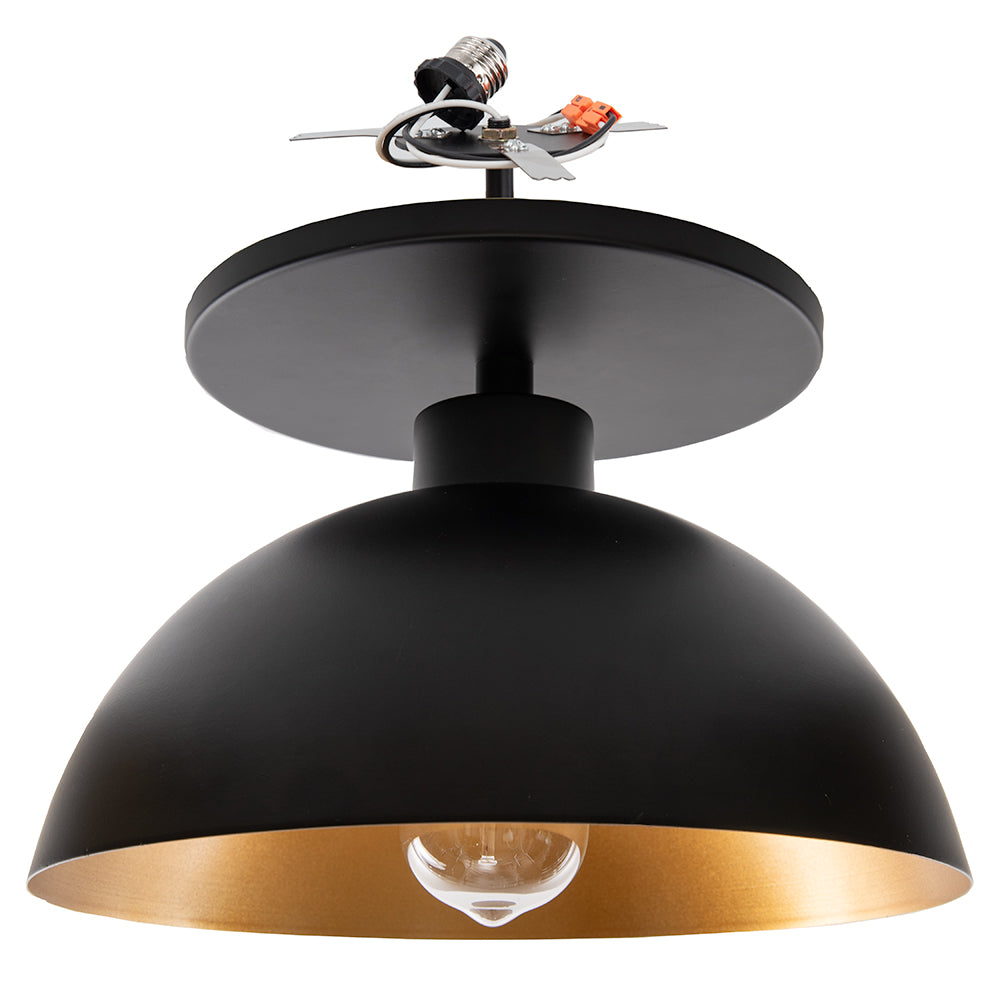 Matte Black & Gold Metal Dome Instant Flush Mount 6" Recessed Conversion Kit