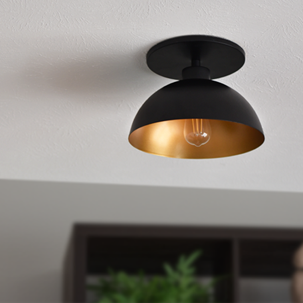 Matte Black and Gold Dome Instant Semi-flush mounts by Worth Home Products