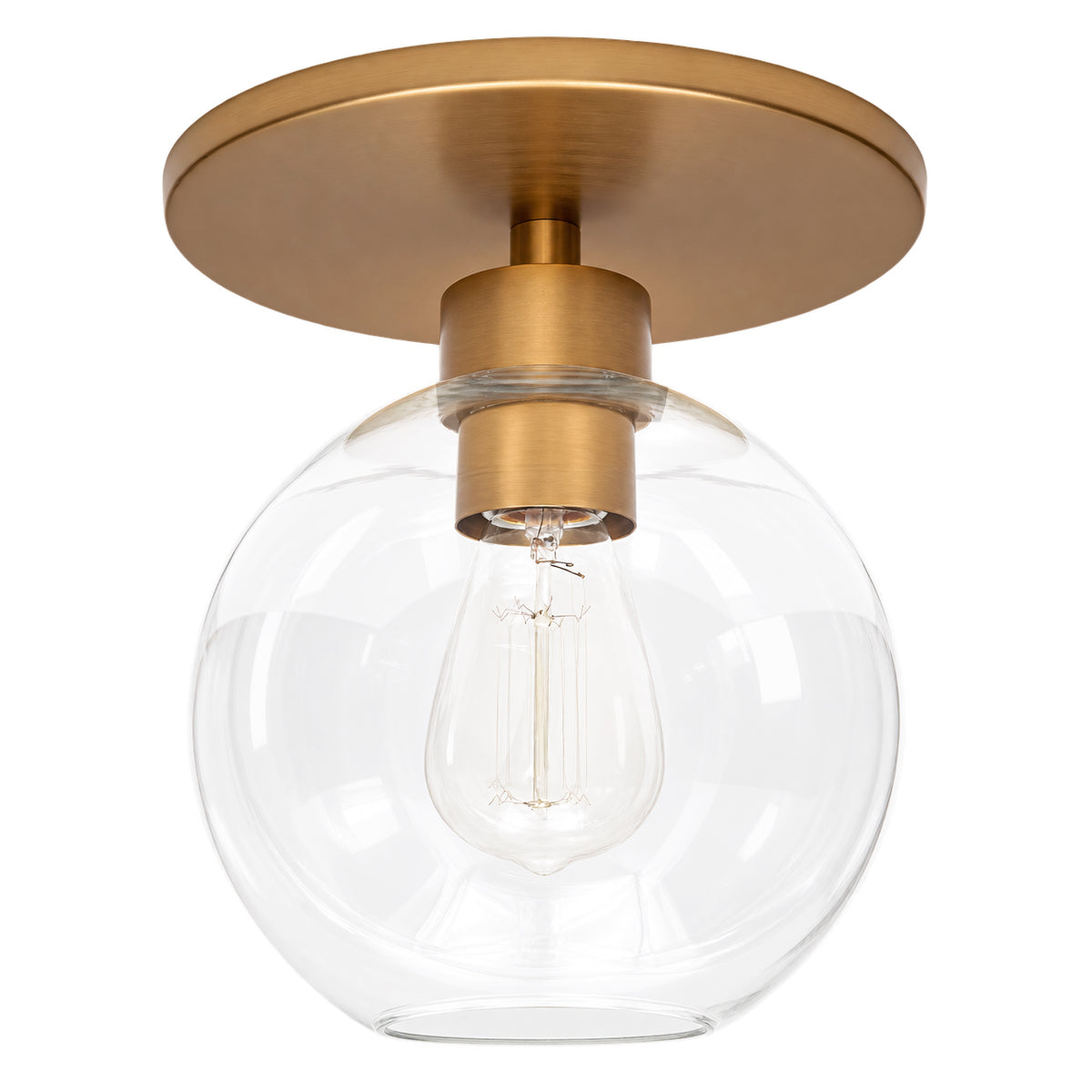 Satin Brass Instant Flush Mount Light - Recessed Can Conversion Kit with Clear Glass Globe