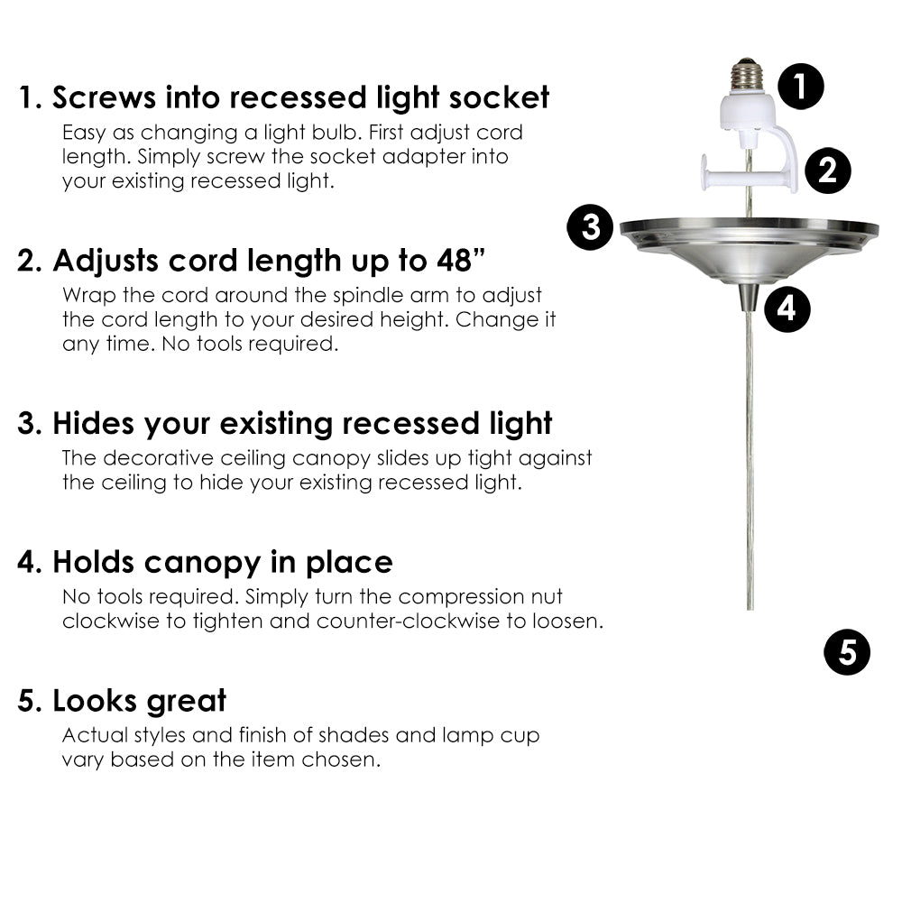 Ribbed Halophane Glass Brushed Nickel Instant Pendant Recessed Can Conversion Kit