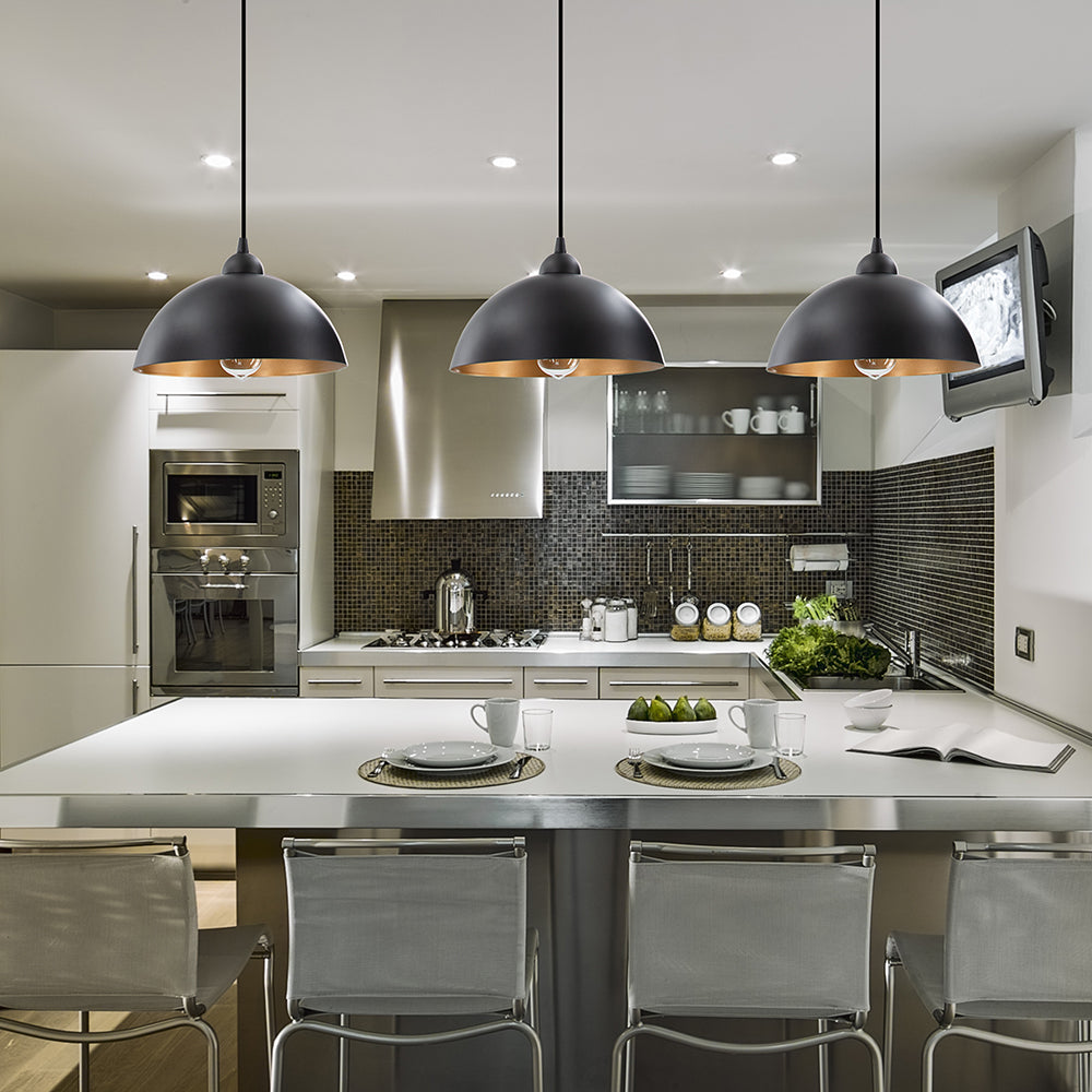 Large Matte Black & Gold Metal Dome Instant Pendant Recessed Can Conversion Kit (SHIPS 3/17)