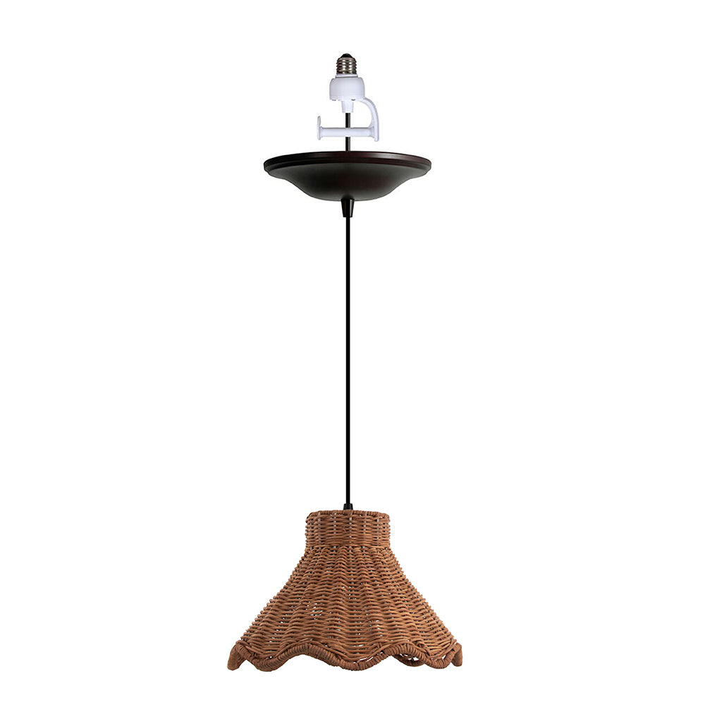 NEW Woven Rattan Scalloped Shade w/Oil Rubbed Bronze Recessed Can Conversion Kit (SHIPS 10/22)
