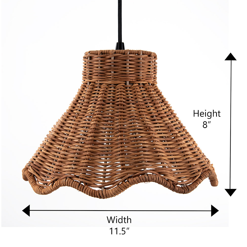 NEW Woven Rattan Scalloped Shade w/ Matte Black Recessed Can Conversion Kit