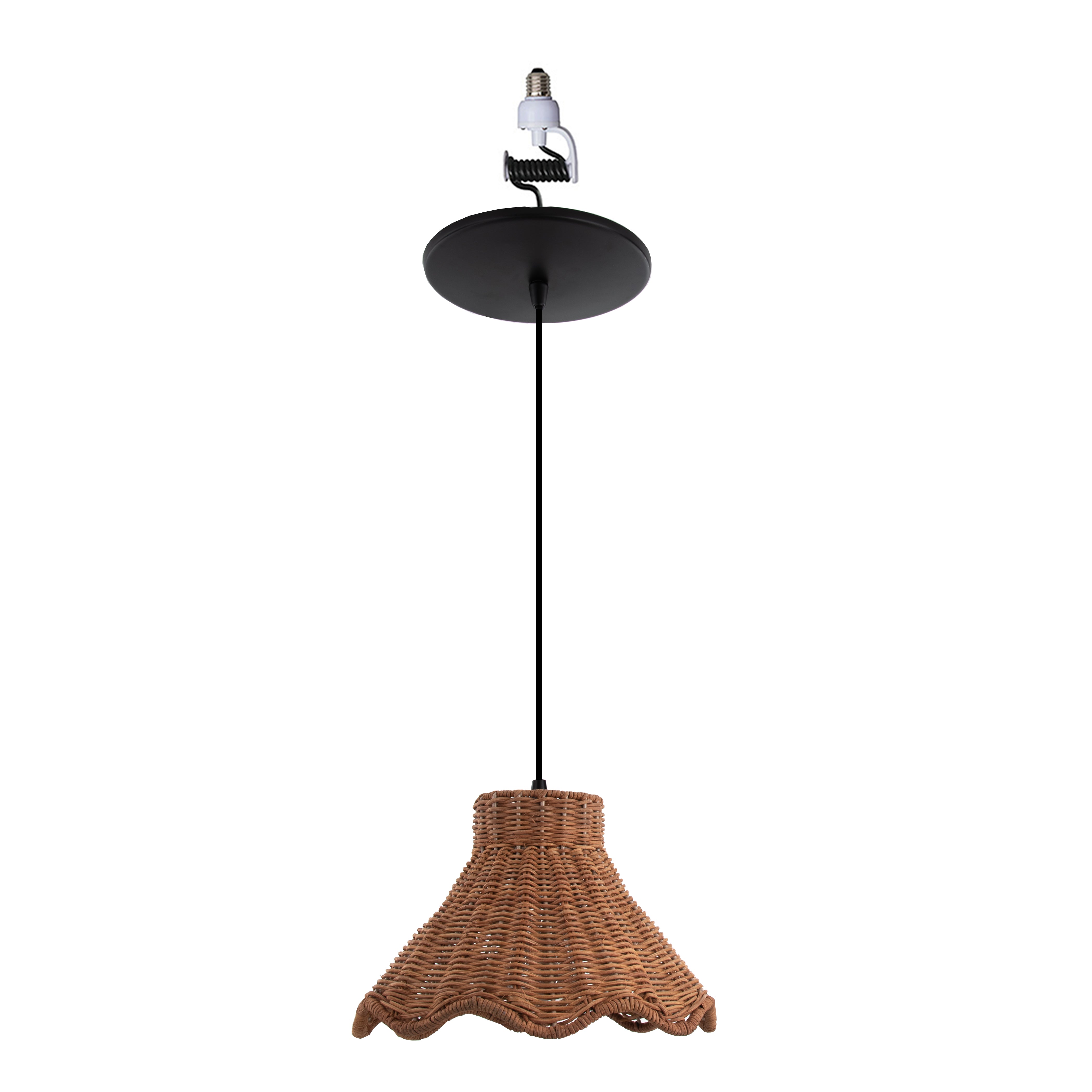 NEW Woven Rattan Scalloped Shade w/ Matte Black Recessed Can Conversion Kit (SHIPS 10/22)