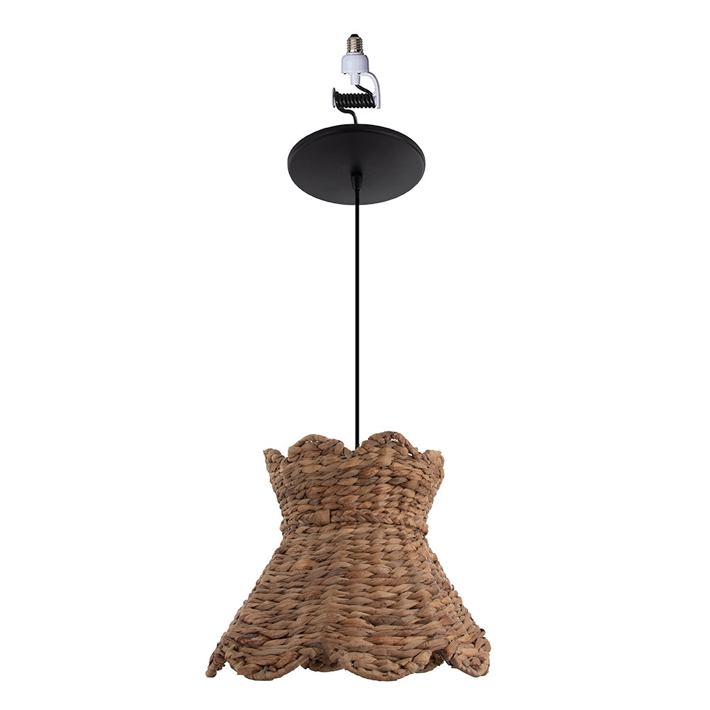 NEW Large Woven Hyacinth Drum Shade w/ Matte Black Recessed Can Conversion Kit (SHIPS 10/22)