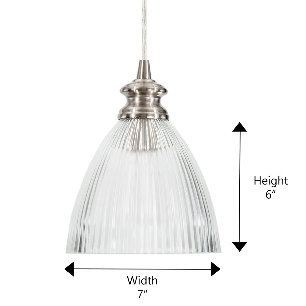 Ribbed Halophane Glass Brushed Nickel Instant Pendant Recessed Can Conversion Kit (PRE-ORDER SHIPS 9/22)