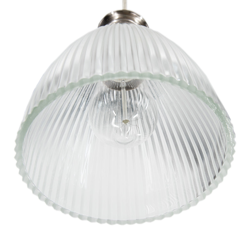 Ribbed Halophane Glass Brushed Nickel Instant Pendant Recessed Can Conversion Kit