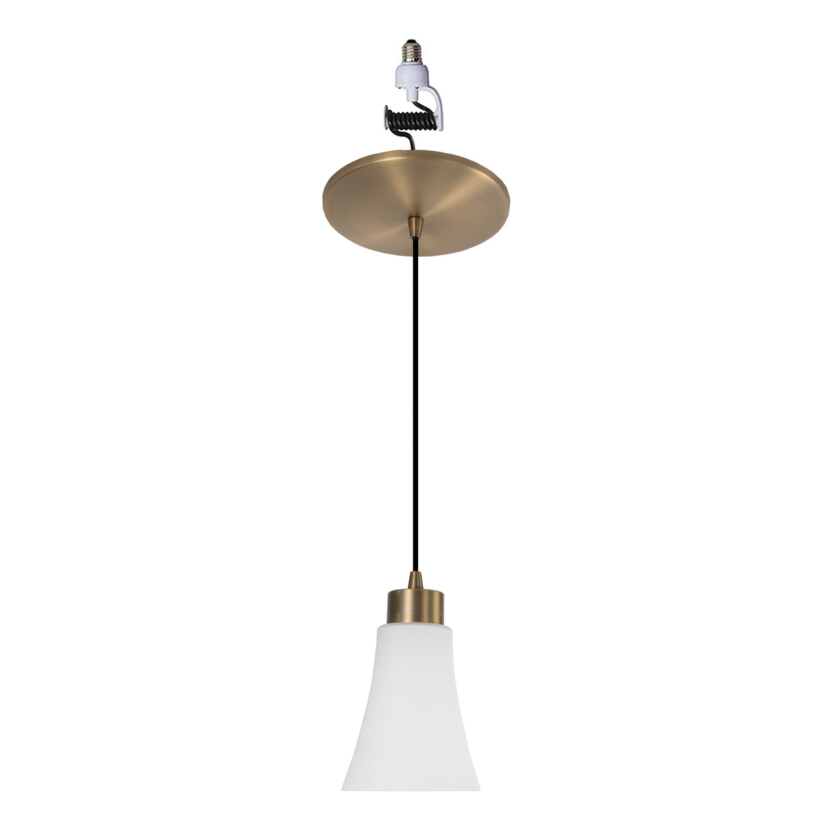 NEW Brushed Brass Instant Pendant Light - Recessed Can Conversion Kit with Fluted Milk Glass Shade