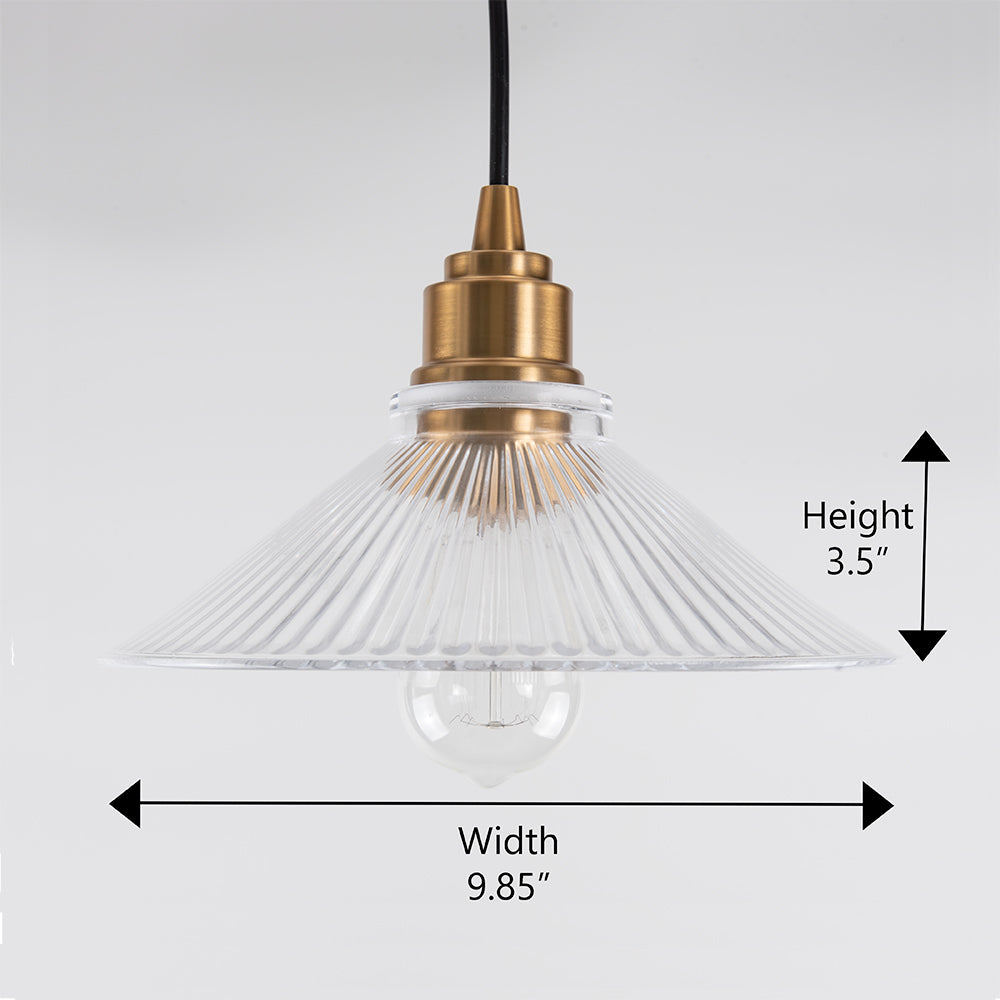 Satin Brass Ribbed Clear Glass Instant Pendant Recessed Can Conversion Kit