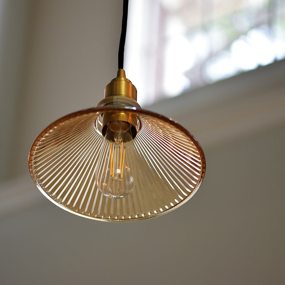 Satin Brass Ribbed Blush Glass Instant Pendant Recessed Can Conversion Kit (SHIPS 3/17)