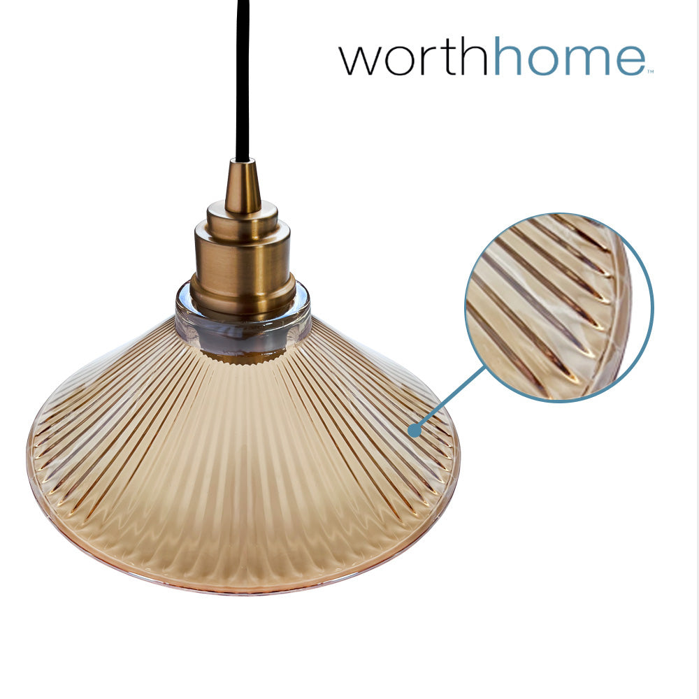 Satin Brass Ribbed Blush Glass Instant Pendant Recessed Can Conversion Kit