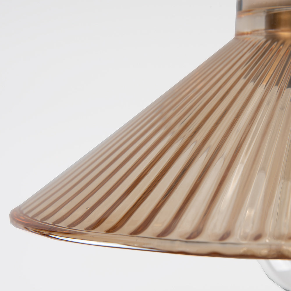 Satin Brass Ribbed Blush Glass Instant Pendant Recessed Can Conversion Kit