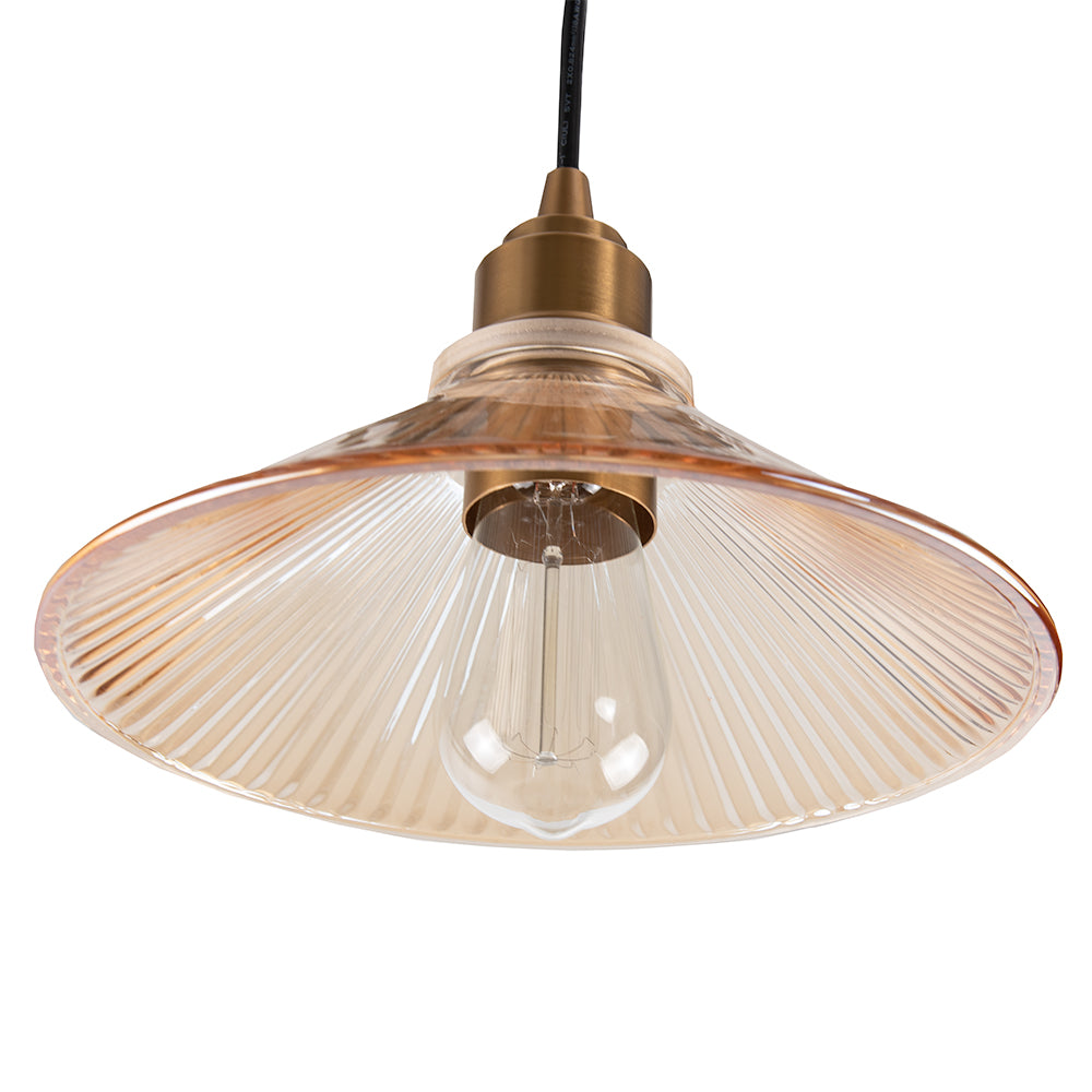 Satin Brass Ribbed Blush Glass Instant Pendant Recessed Can Conversion Kit