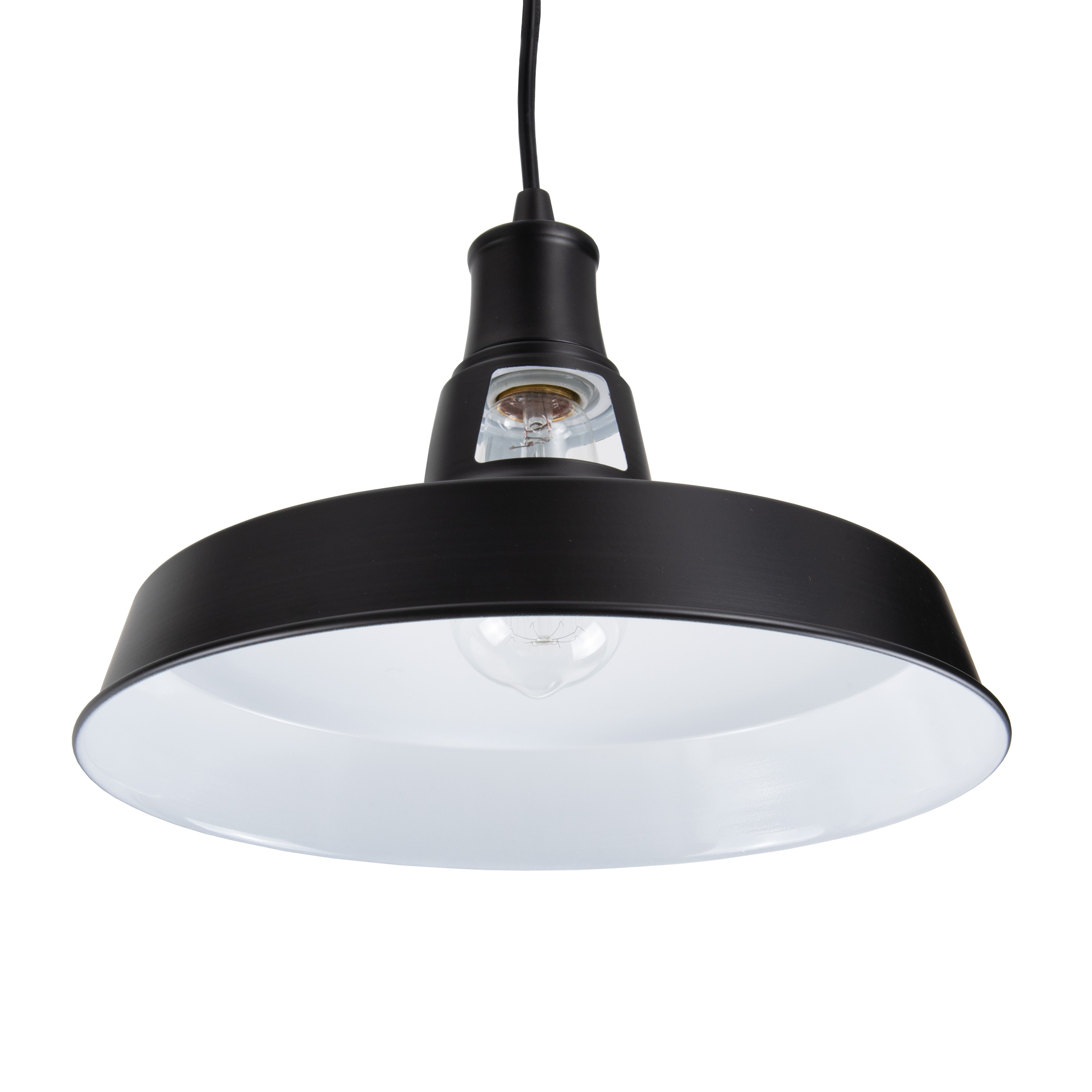 Matte Black Instant Pendant Light - Recessed Can Conversion Kit with Modern Farmhouse Metal Dome