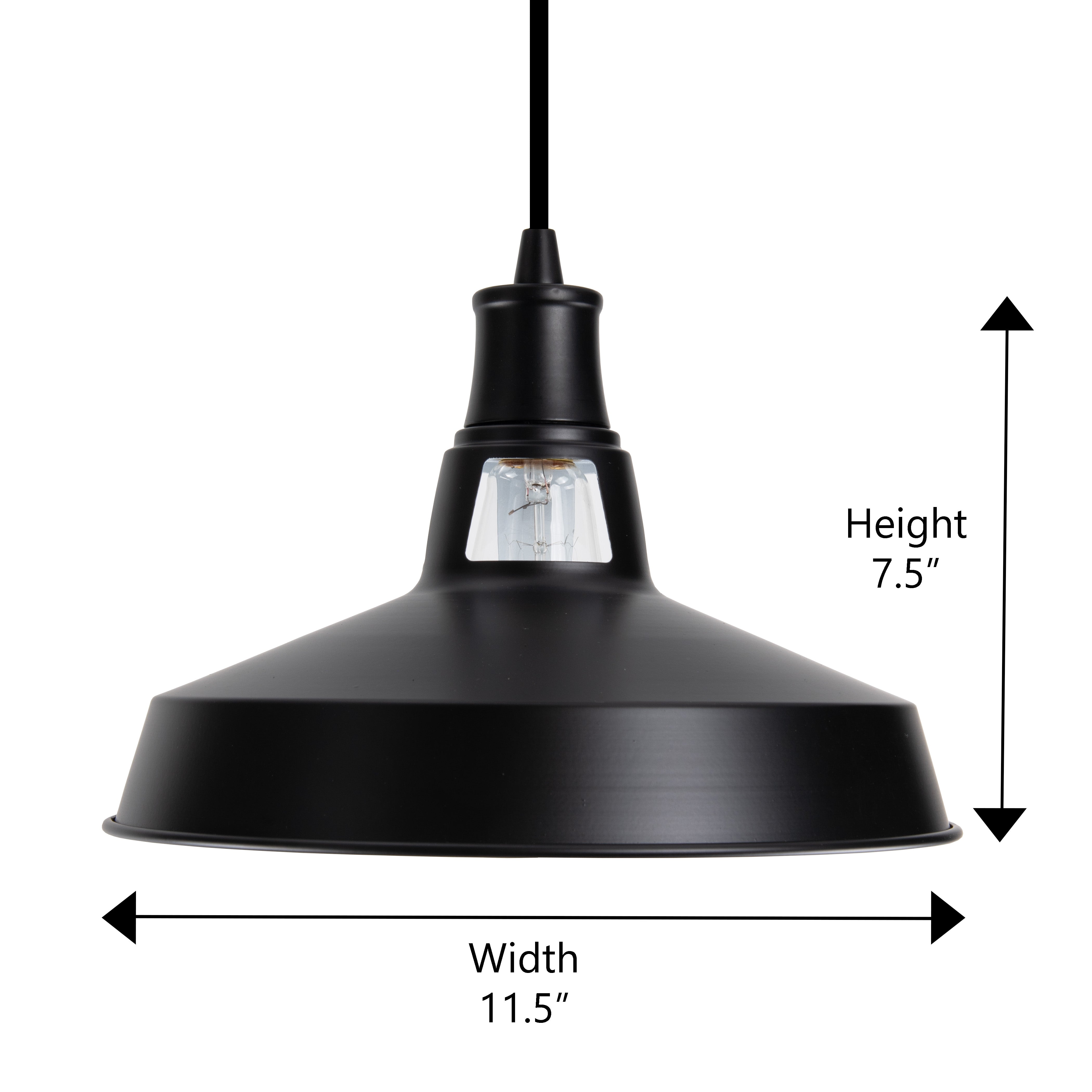 Matte Black Instant Pendant Light - Recessed Can Conversion Kit with Modern Farmhouse Metal Dome