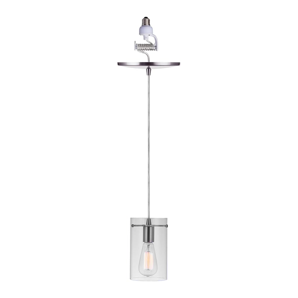 Brushed Nickel Cylinder Glass Instant Pendant Light Converts Recessed Can into pendant lighting
