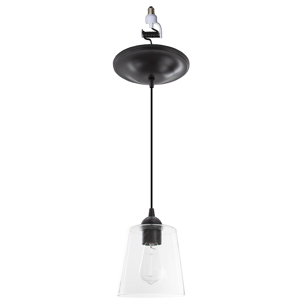 Oil Rubbed Bronze Instant Pendant Light - Recessed Can Conversion Kit with Small Clear Glass Cylinder Shade