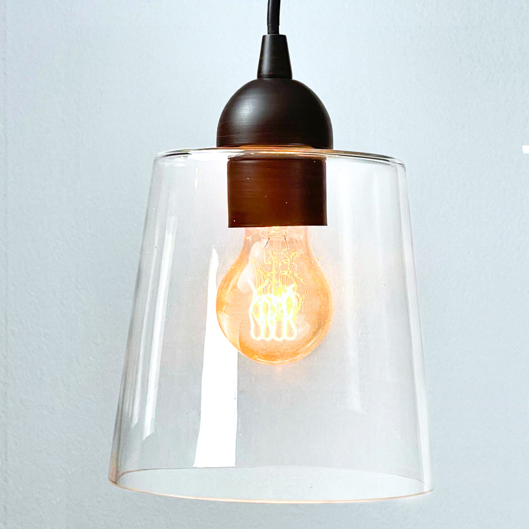 Closeup of Clear Cylinder Glass Oil-Rubbed Bronze Instant Pendant Light shade