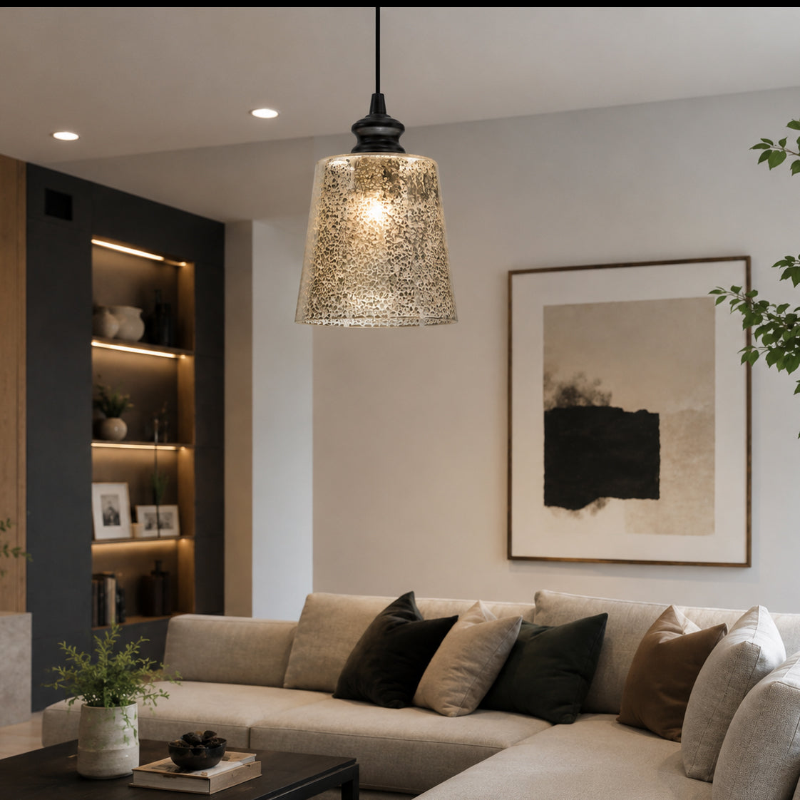 NEW Brushed Bronze Instant Pendant Light - Recessed Can Conversion Kit with Mercury Glass Cylinder Shade