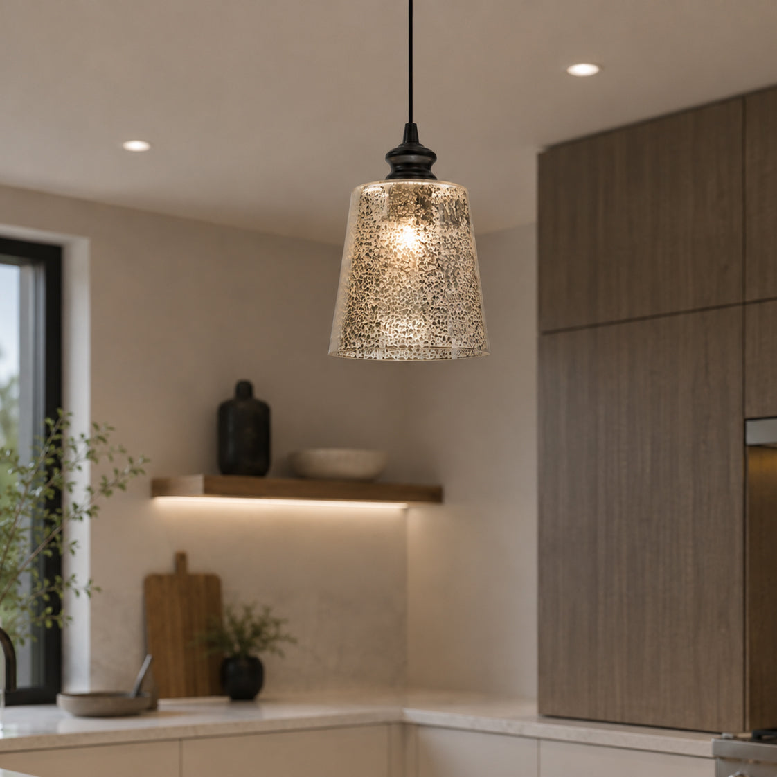 NEW Brushed Bronze Instant Pendant Light - Recessed Can Conversion Kit with Mercury Glass Cylinder Shade