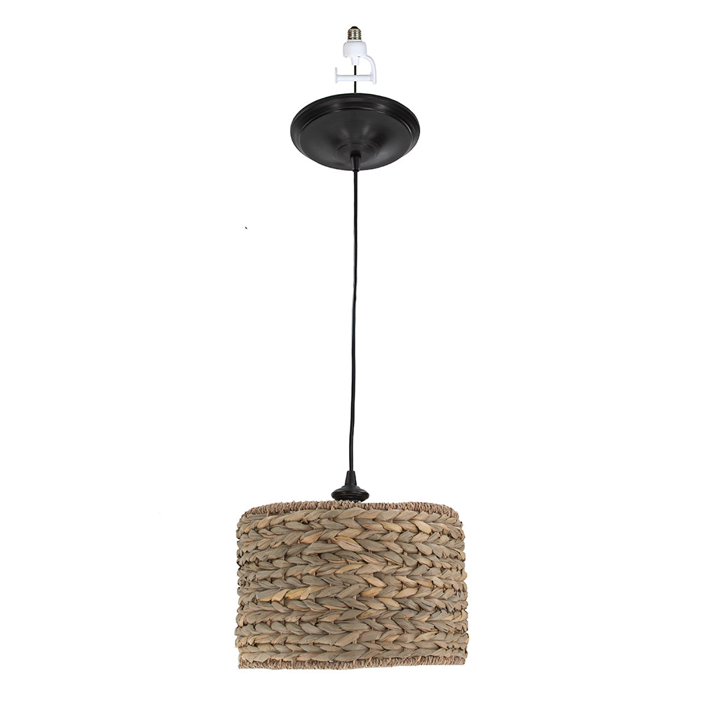 Woven Seagrass Drum w/ Brushed Bronze Instant Pendant Light Conversion Kit
