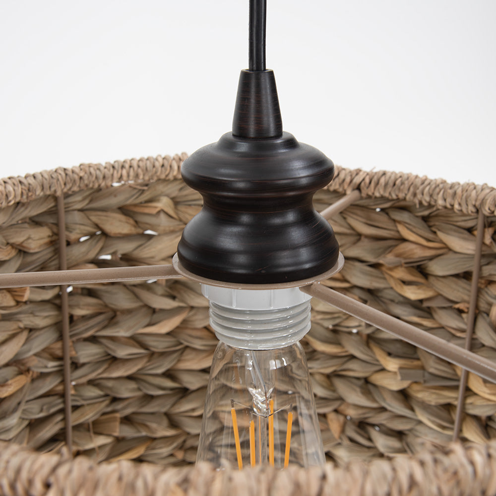 Woven Seagrass Drum w/ Brushed Bronze Instant Pendant Light Conversion Kit