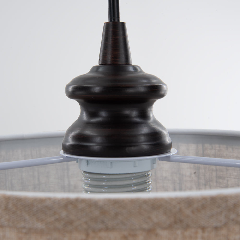 10" Linen Drum Shade Brushed Bronze Instant Pendant Recessed Conversion Kit