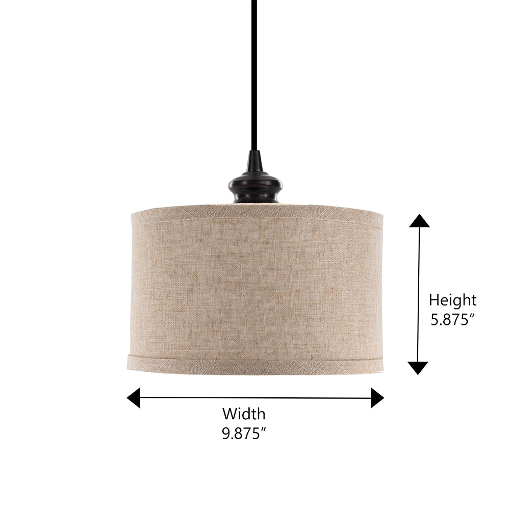 10" Linen Drum Shade Brushed Bronze Instant Pendant Recessed Conversion Kit