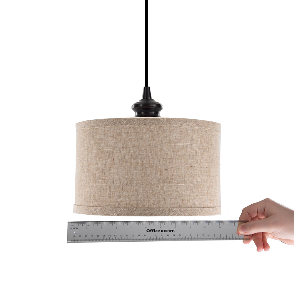 10" Linen Drum Shade Brushed Bronze Instant Pendant Recessed Conversion Kit