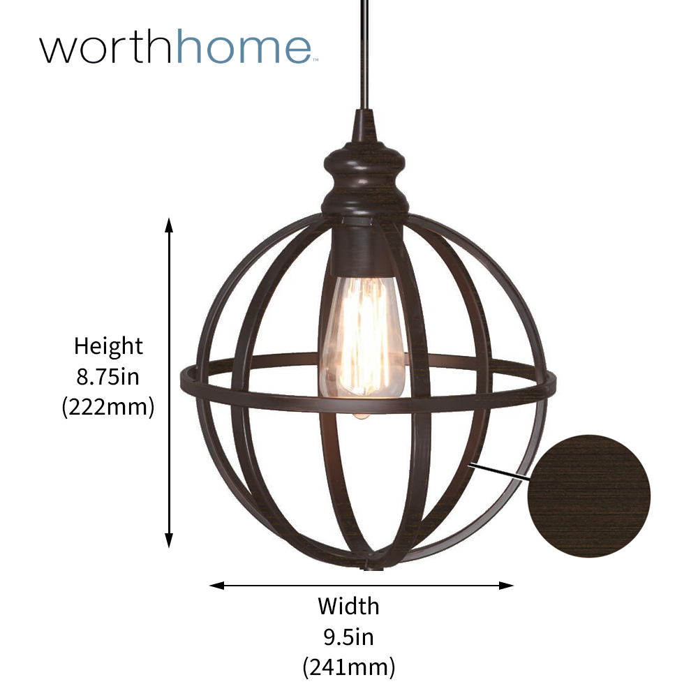 Brushed Bronze 10" Globe Instant Pendant Light shade is 9.5" wide and 8.75" tall