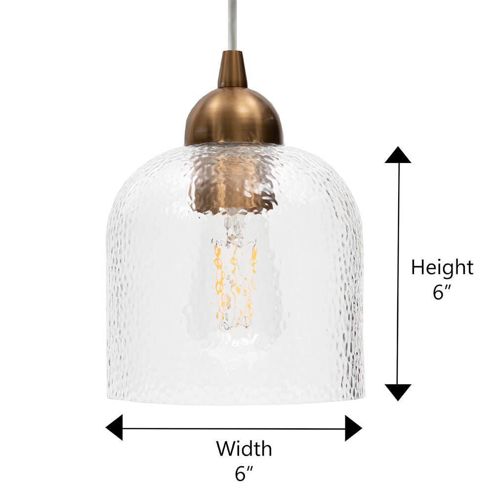 Satin Brass Hammered Glass Instant Pendant Light Recessed Can Conversion Kit