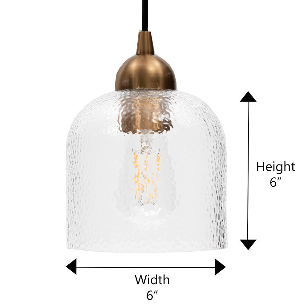 Satin Brass Hammered Glass Instant Pendant Light Recessed Can Conversion Kit