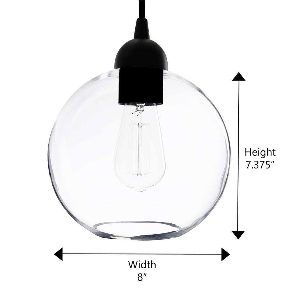 NEW Matte Black Clear Glass Globe Instant Pendant Recessed Can Conversion Kit
