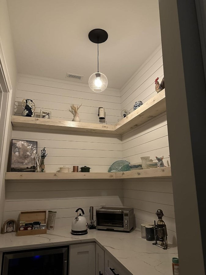 Customer submitted photo in 5 star review of Matte Black Clear Glass Globe Instant Pendant Light