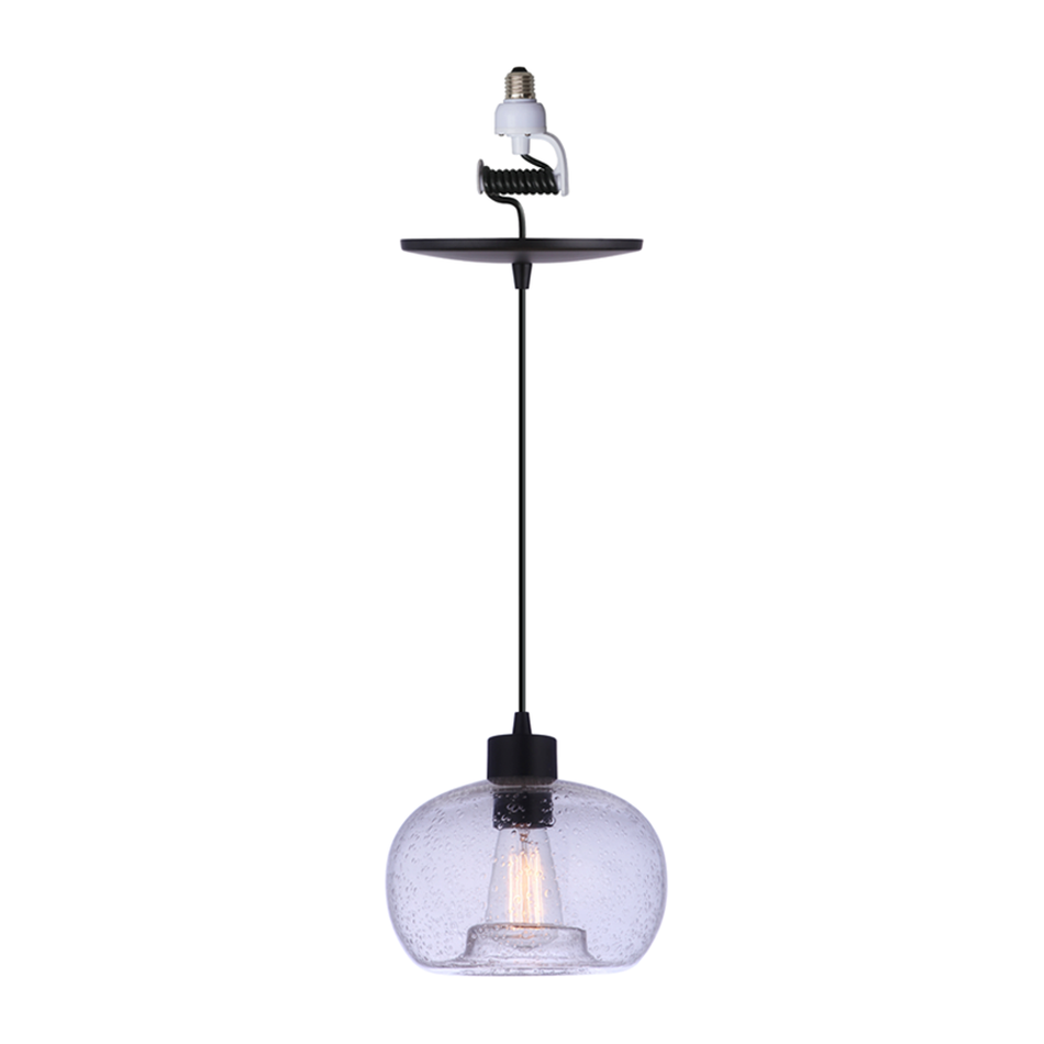 PBN-4690 - Worth Home Products - Modern Clear Seeded Glass Matte Black Instant Pendant Recessed Can Light