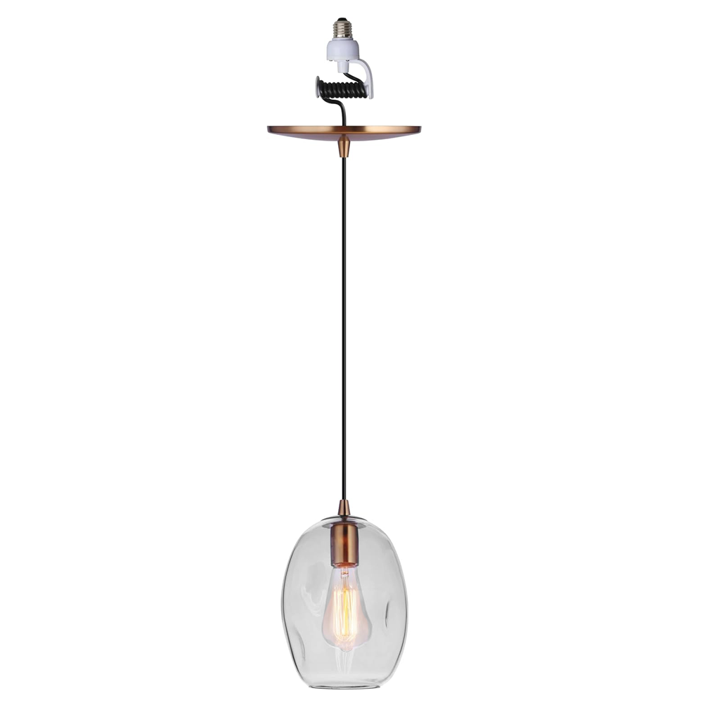Satin Brass Dimpled Clear Glass Instant Pendant Light | Converts Recessed Cans in minutes