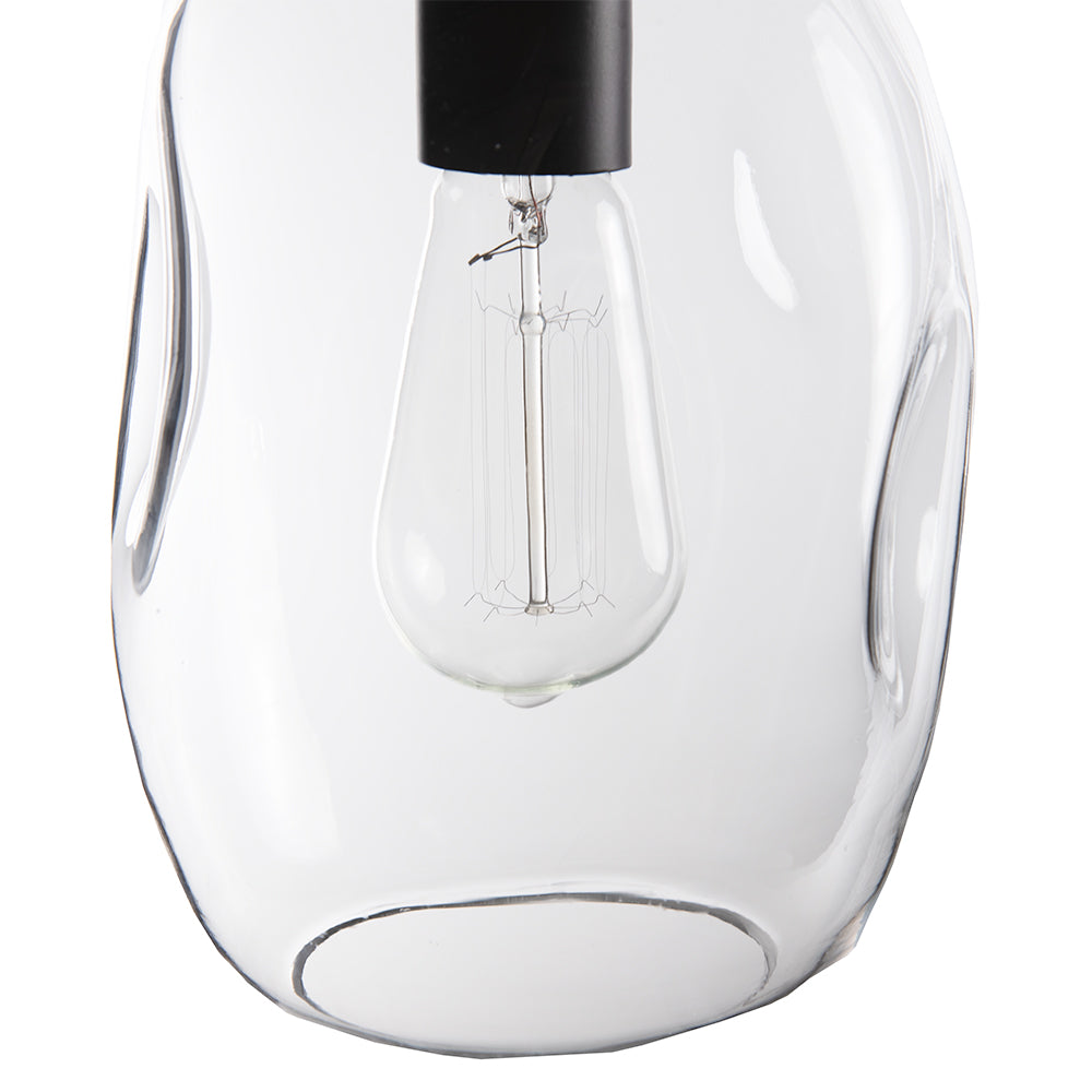 Artisan Dimpled Clear Glass with Matte Black Instant Pendant Conversion Kit